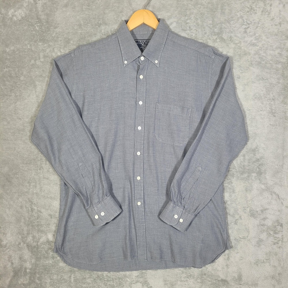 Charles Tyrwhitt Shirt Mens Large Button Down Herringbone Pocket Casual Dress